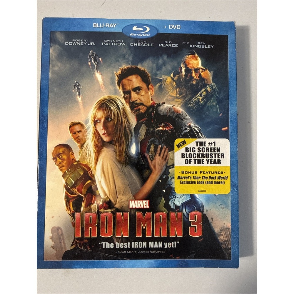 IRON MAN 3 - (Blu-ray, DVD, 2013) - Robert Downey Jr, Gwyneth Paltrow - Picture 1 of 4